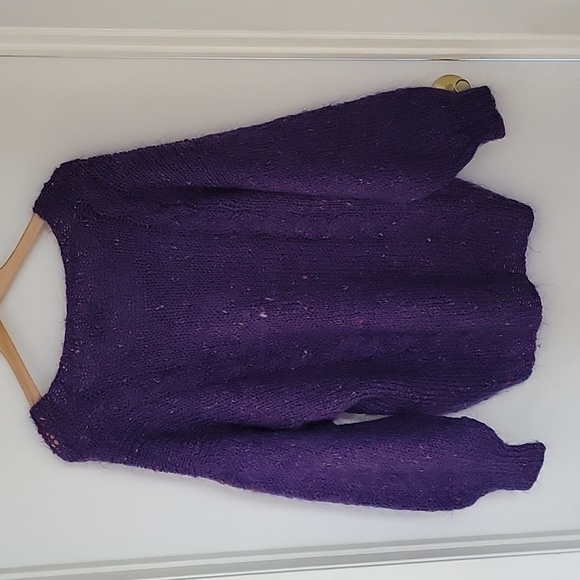 Laurie Lambrecht Handknit Cableknit Purple Balloon Sleeves Mohair Wool Sweater - Picture 11 of 16